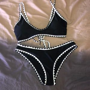 black bikini with white detail. shein bikini